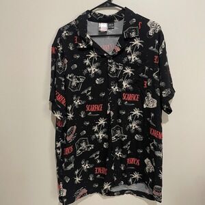 Scarface Tony Montana All Over Print Button Down Shirt Mens XL Black Movie Promo